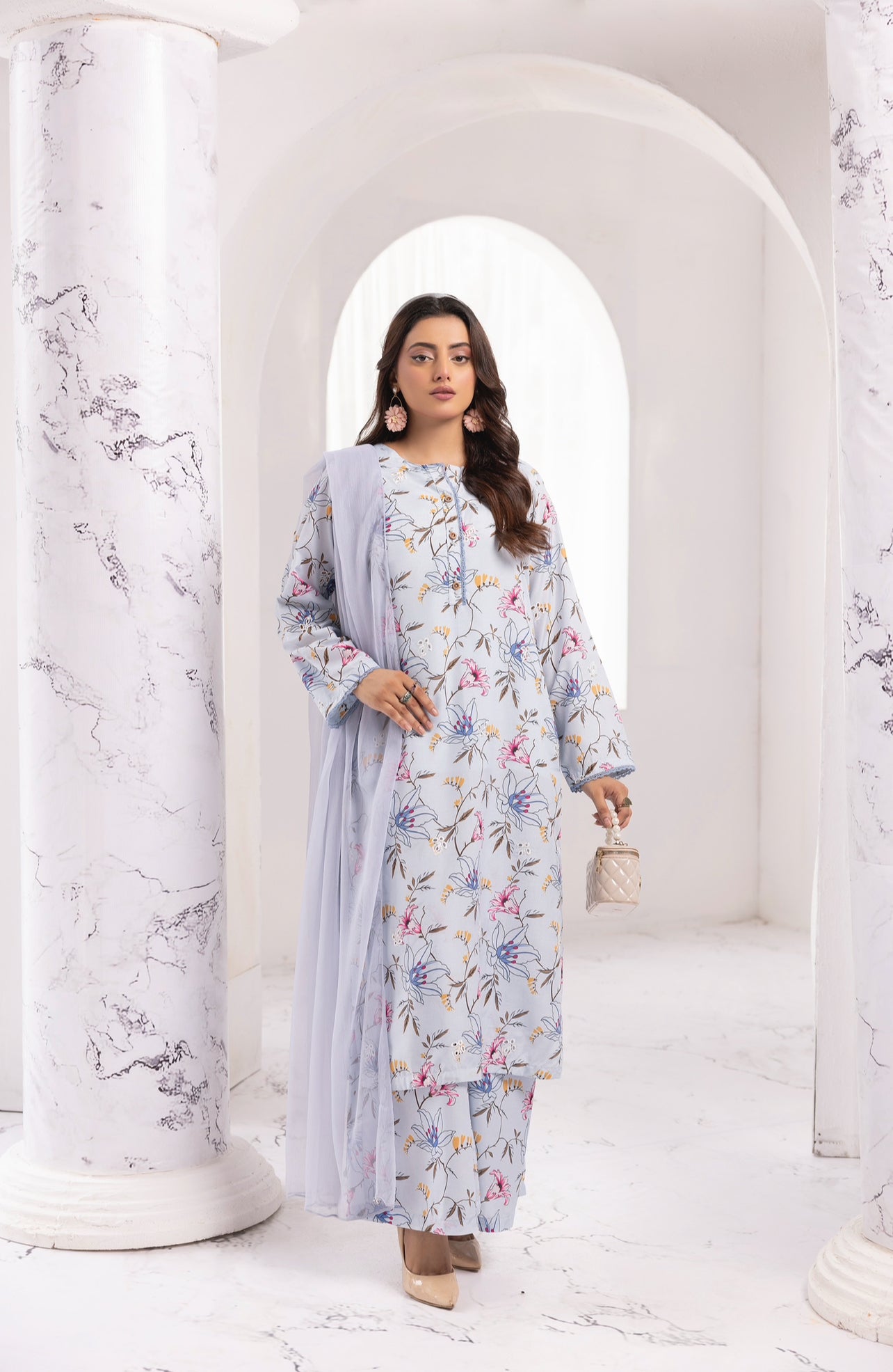 3 Piece Ready To Wear Viscose ChickenKari Printed Suit Kashmiri Kapray