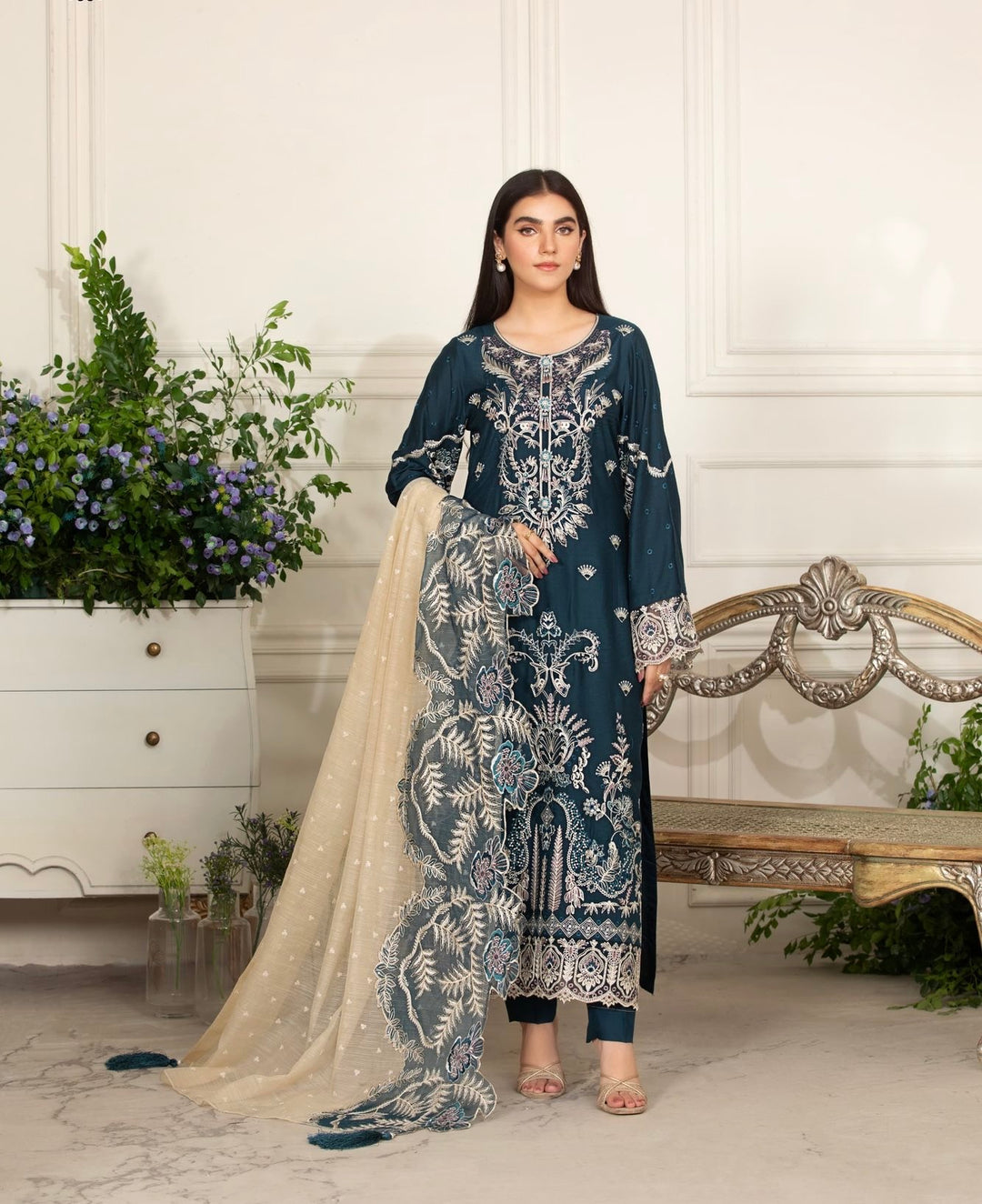 Branded 3 Piece Ready To Wear Suit |Full Embroidered Luxury Viscose Suit |