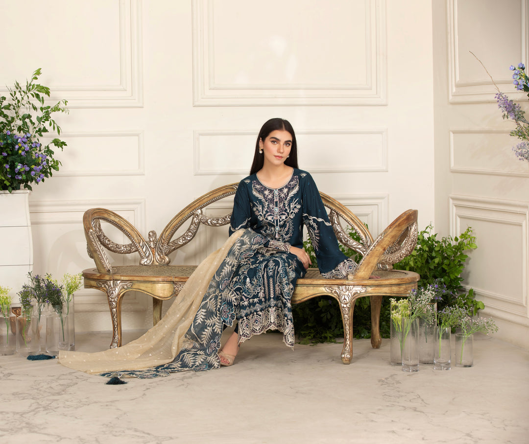 Branded 3 Piece Ready To Wear Suit |Full Embroidered Luxury Viscose Suit |