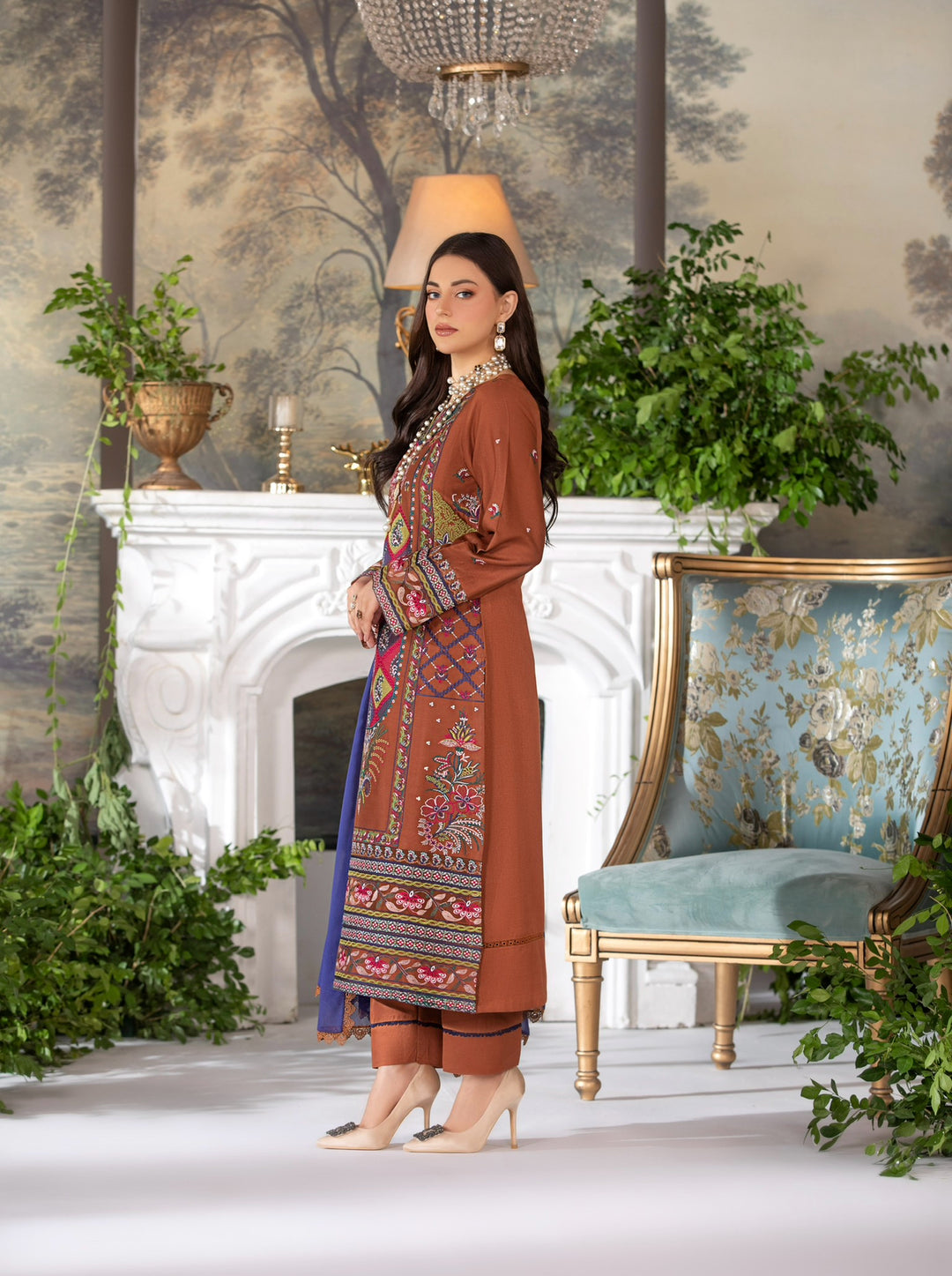 Branded 3 Pc Ready To Wear Suit -Premium  Dhanak