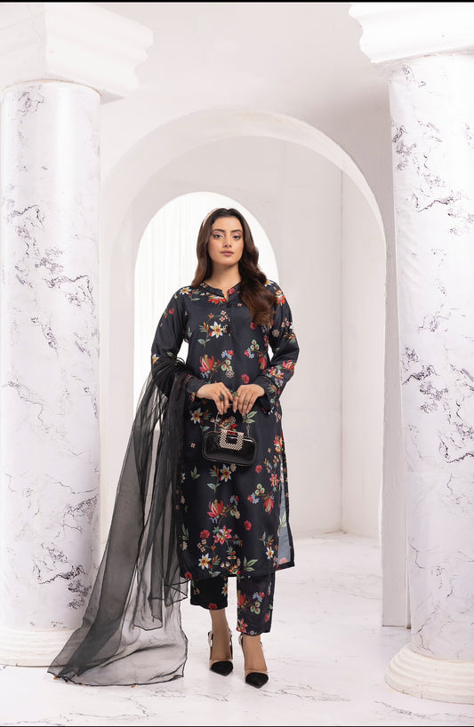 3 Piece Ready To Wear Viscose ChickenKari Printed Suit