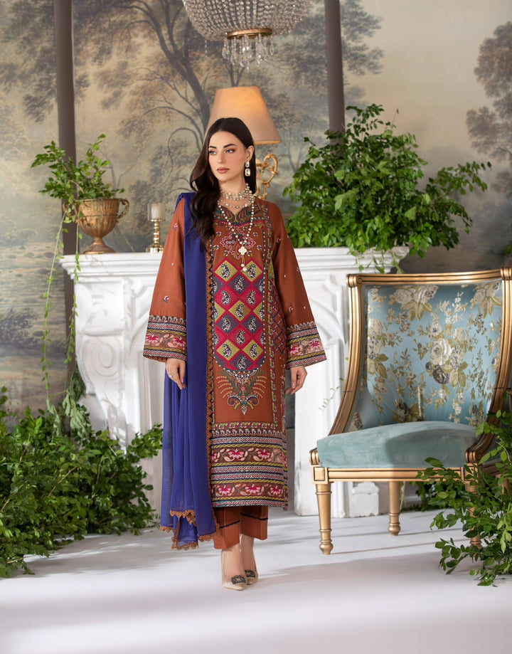 Branded 3 Pc Ready To Wear Suit -Premium  Dhanak