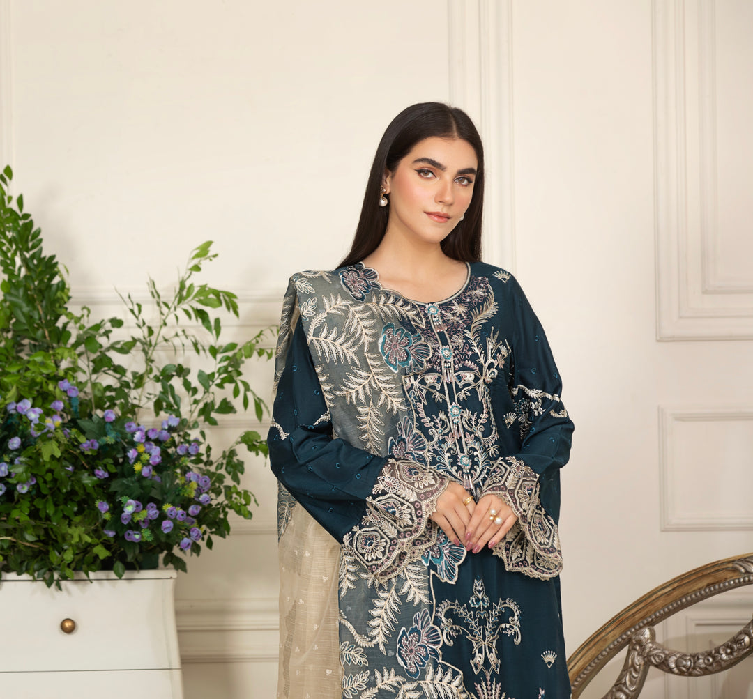 Branded 3 Piece Ready To Wear Suit |Full Embroidered Luxury Viscose Suit |