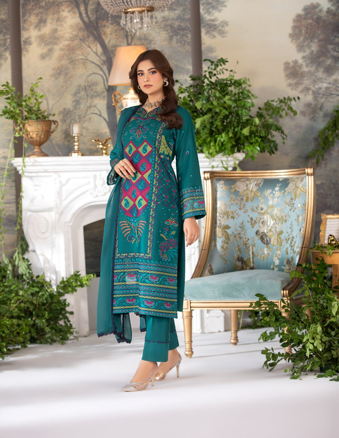 Branded 3 Pc Ready To Wear Suit -Premium  Dhanak