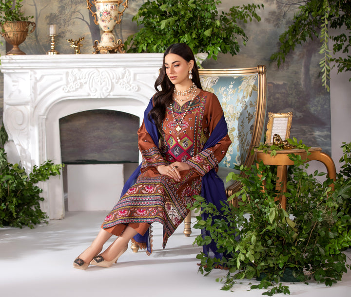 Branded 3 Pc Ready To Wear Suit -Premium  Dhanak